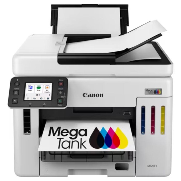 Drukarka Canon GX7140 - widok z przodu z wydrukiem 2