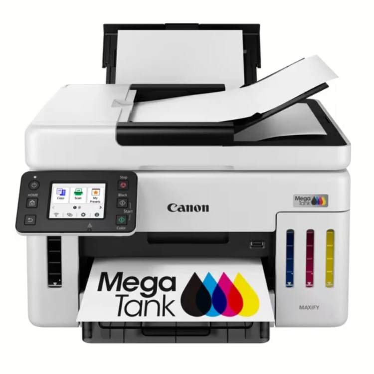 Drukarka Canon GX6140 - widok z przodu z wydrukiem