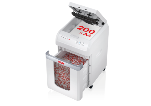 Niszczarka HSM shredstar X200 - widok 3d z otwartym koszem